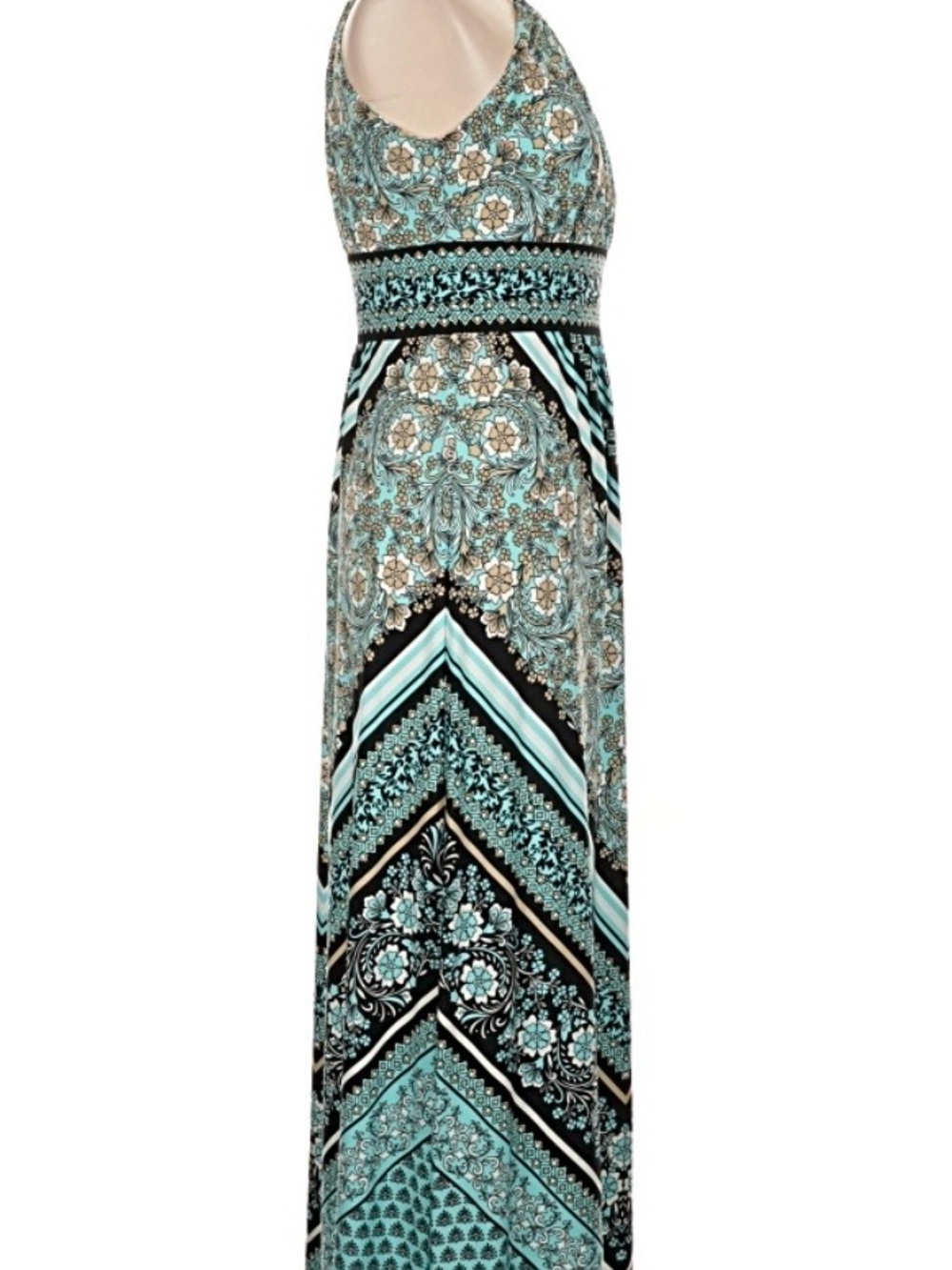 Teal Patterned Halter Maxi Dress - Picture 3 of 7